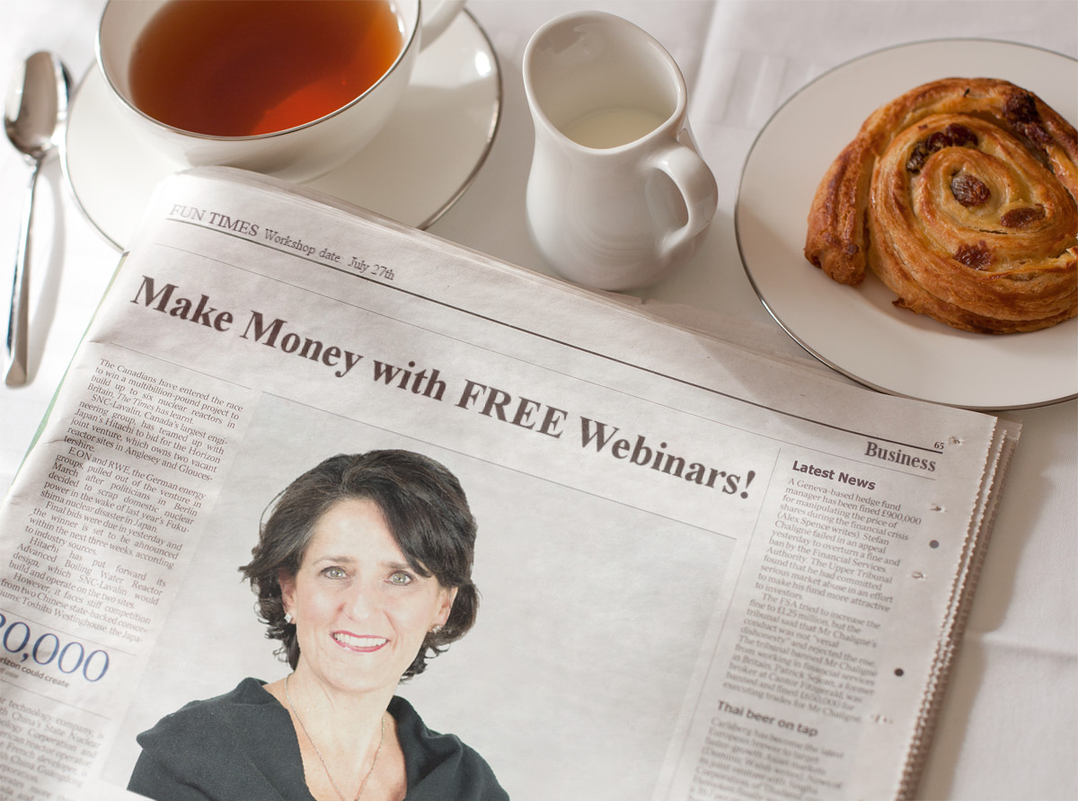 Make Money with FREE Webinars - Newspaper Headline - Tamara Monosoff