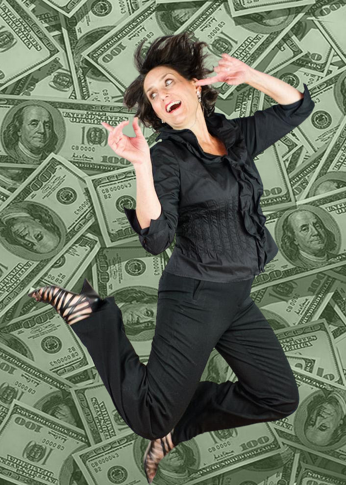 Tamara Monosoff Jumping over Money Background